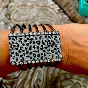 Leopard jeweled animal cuff bracelet